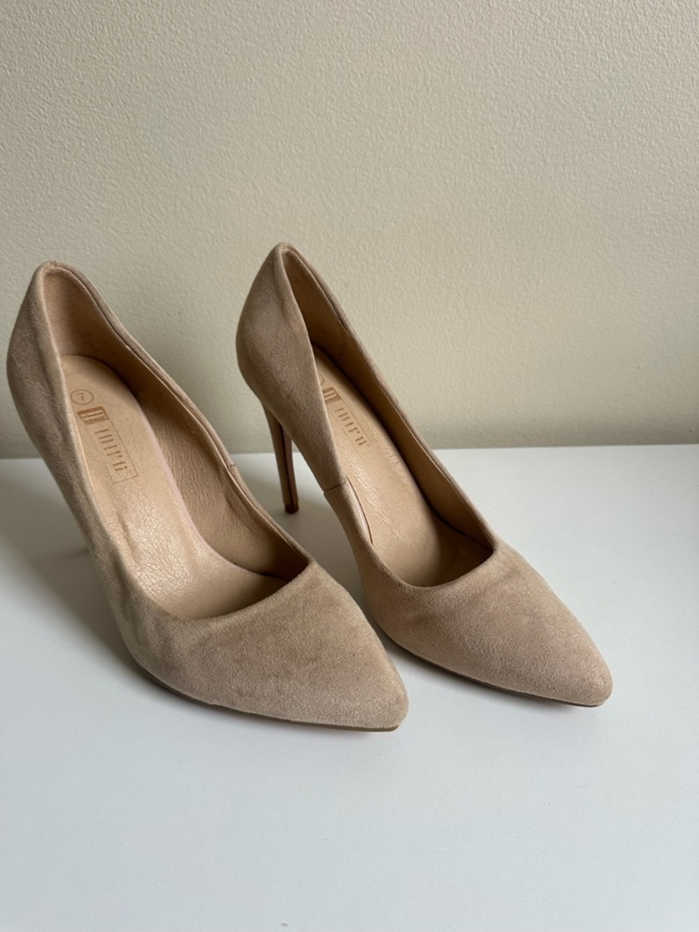 Neutral Beige Suede Pointed-Toe Stiletto Pumps